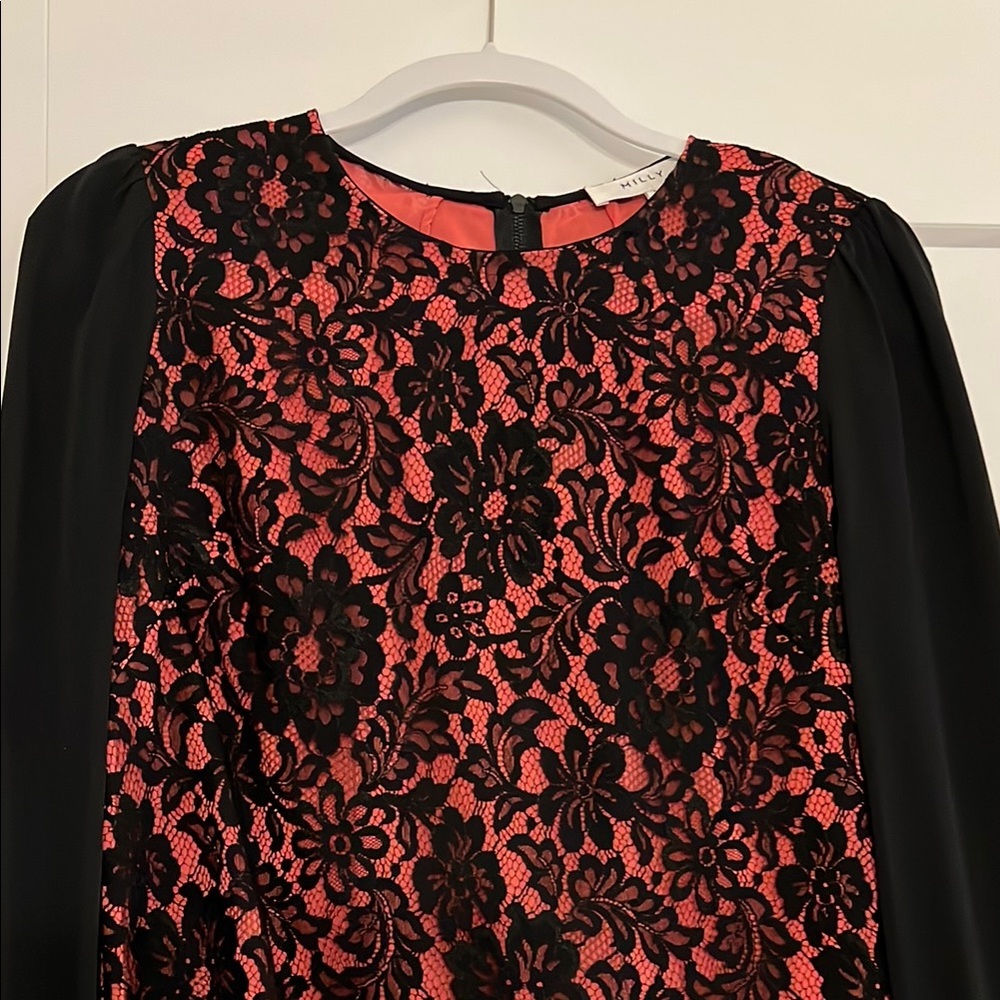 Chic Black and Peach Floral Lace Dress